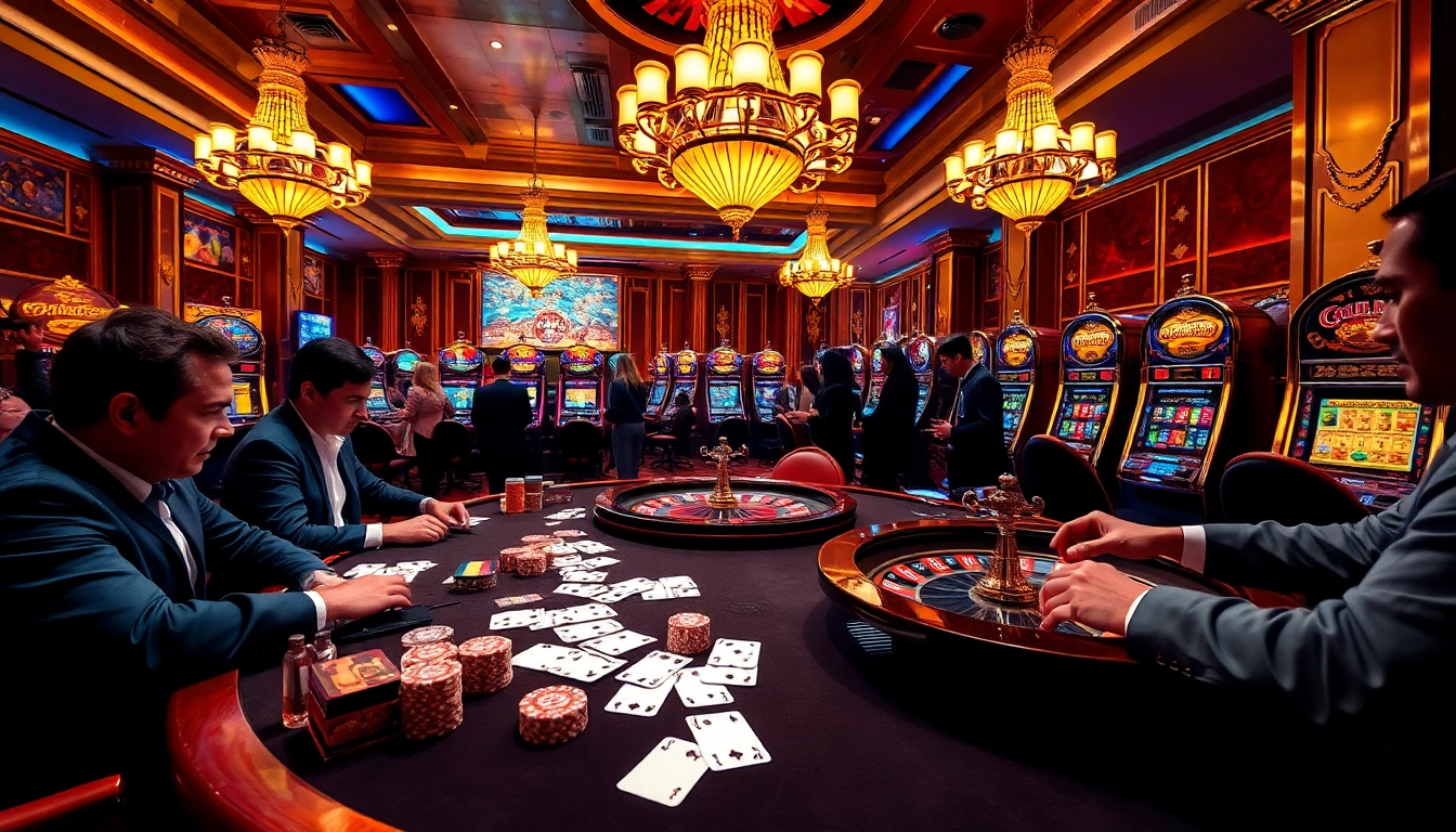 Experience thrilling gameplay at https://bl-555.io/ with a vibrant casino scene showcasing poker, roulette, and slot machines.