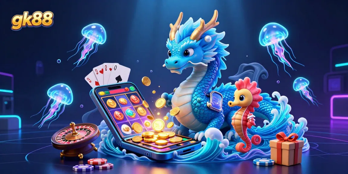 Experience thrilling gameplay at gk88 with glowing dragons and vibrant slot action in a magical undersea world.