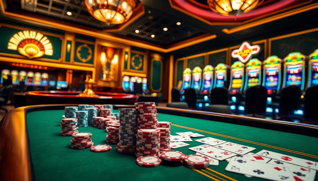 Experience thrilling gameplay at RR88 with vibrant casino elements including poker chips and slot machines.