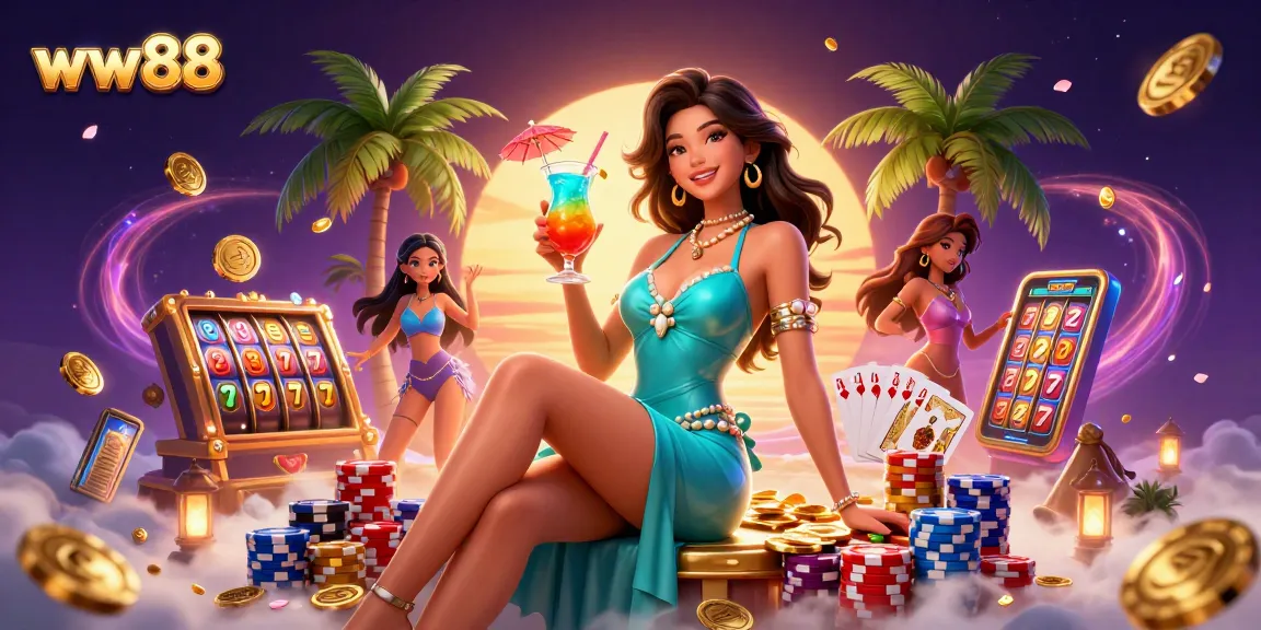 Play and win at ww88 with a vibrant casino scene showcasing slot games and festive excitement.