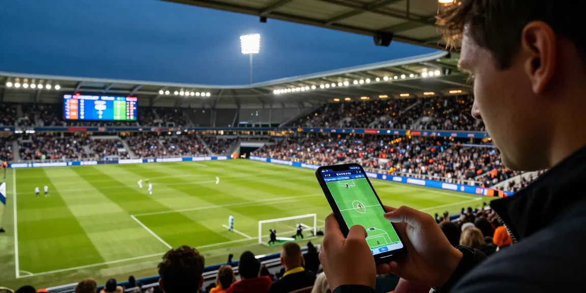 Live betting and match statistics scene at a football stadium, featuring trực tiếp bóng đá, betting predictions, and expert picks.