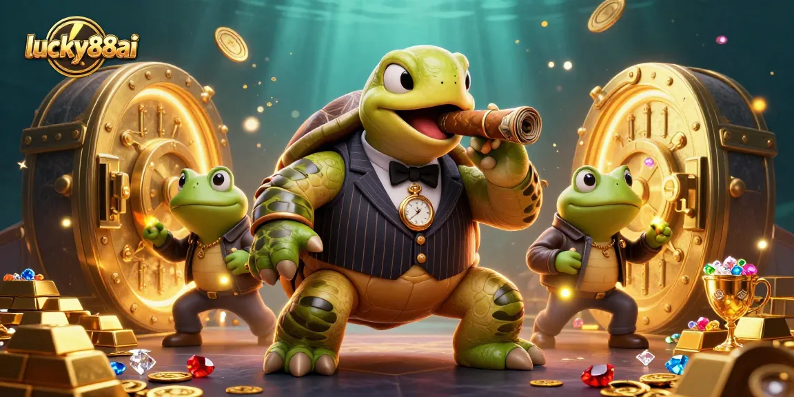 Experience thrilling gaming action with lucky88ai's vibrant casino scene featuring a snapping turtle mobster and frog enforcers.
