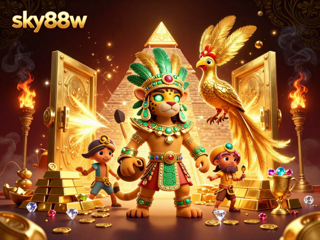 Experience thrilling gameplay with sky88w's stunning 3D casino scene filled with treasures and excitement.