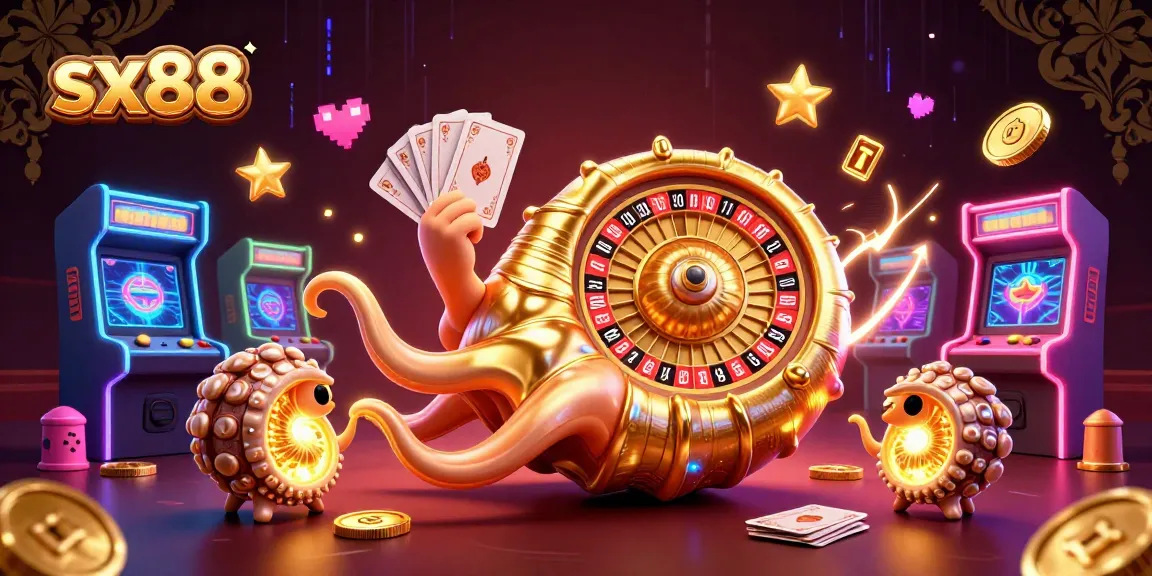 Sx88 casino gaming experience featuring a giant nautilus roulette wheel with luminous ammonite companions.