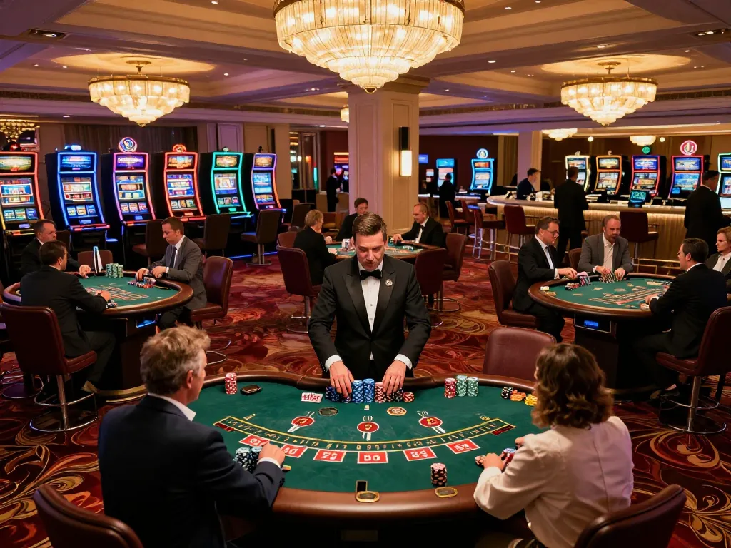 Experience the lc88 best gaming atmosphere with players engaged at elegant blackjack tables in a vibrant casino