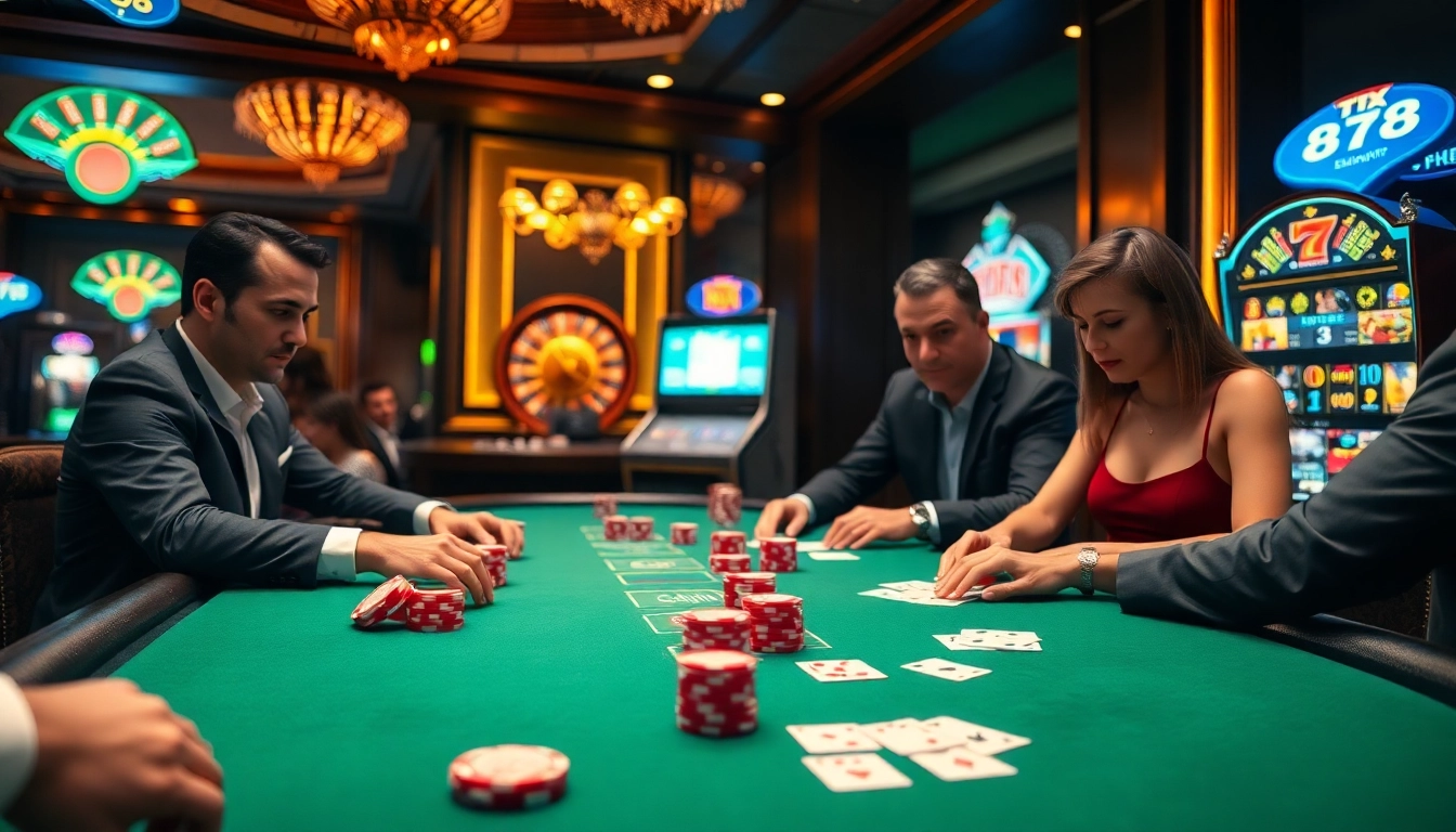 Engaging poker table scene highlighting TX 88-themed chips and cards in a vibrant casino environment.