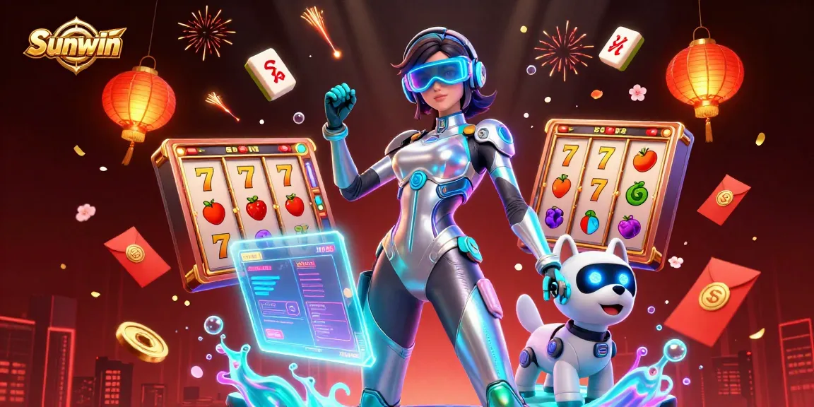 Engage in thrilling gameplay with Sunwin's vibrant online casino experience featuring floating slot elements.