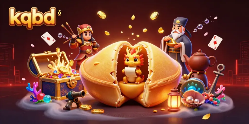 Experience the excitement of kqbd số with this vibrant illustration of a golden fortune cookie revealing a wise dragon's fortunes.