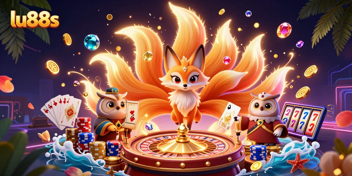Experience the vibrant world of lu88s with enchanting 3D characters amidst shimmering casino elements.