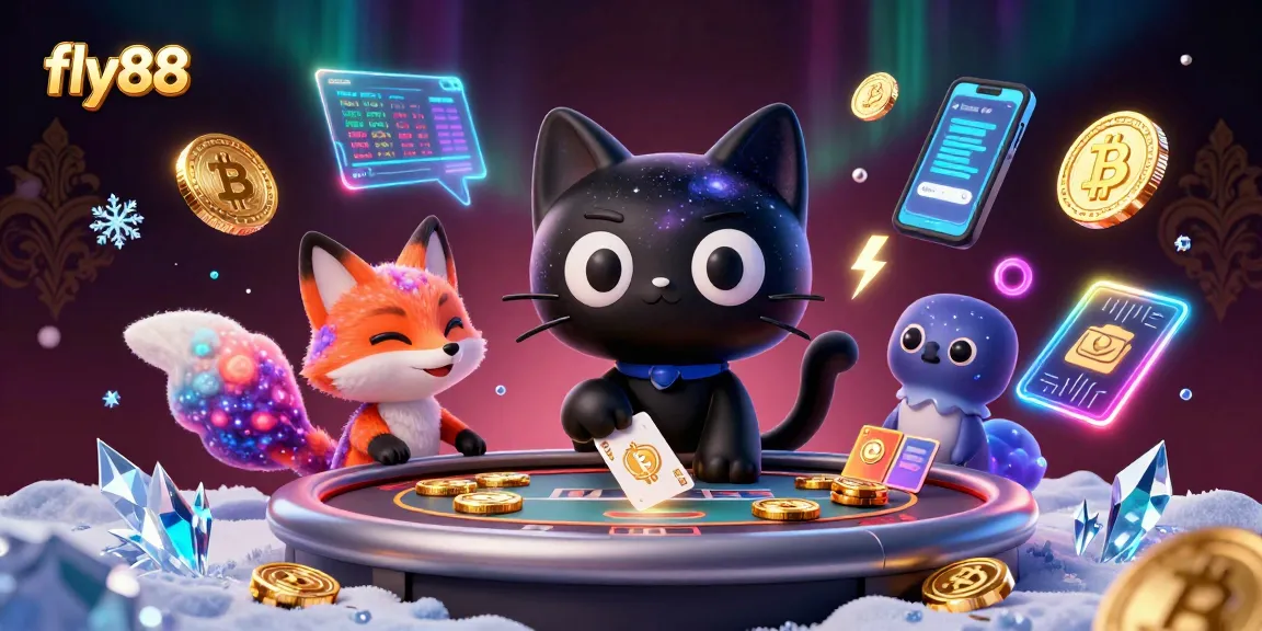 Experience exciting casino thrills with fly88 as a cosmic black hole cat pulls in golden chips.