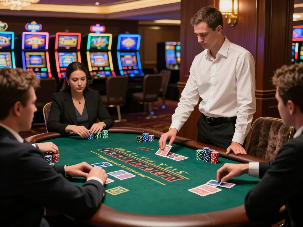 SC88 players strategizing bets at a blackjack table in a luxurious casino setting, showcasing engaging gameplay.