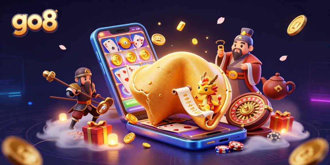 Go8 captures the thrill of gaming with a vibrant 3D casino scene featuring dynamic slot gameplay.