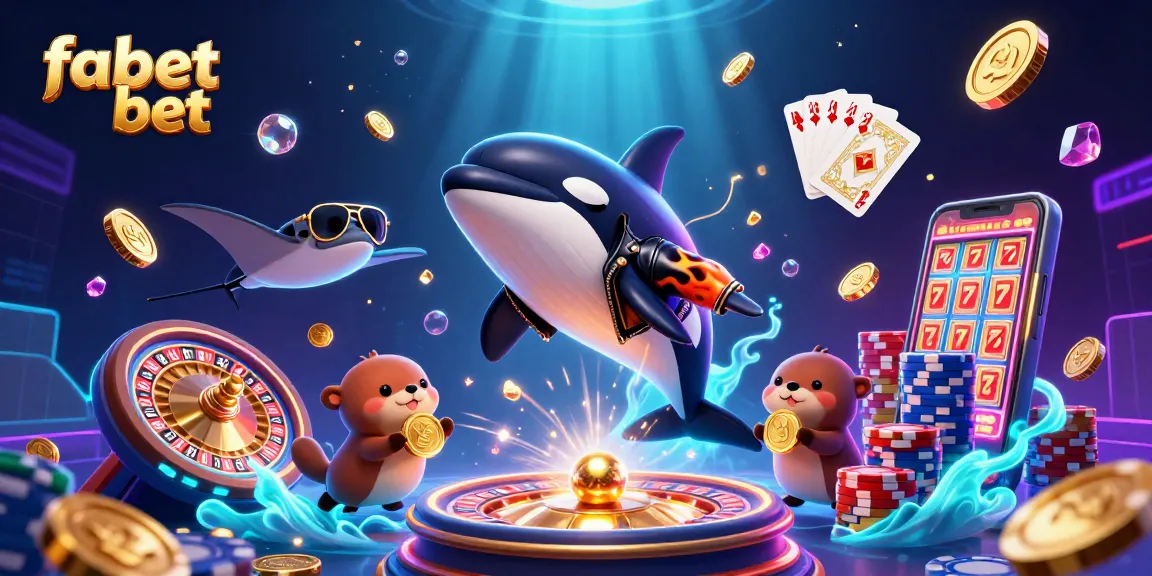 Win big with fabet bet in this vibrant underwater casino scene featuring animated characters and game elements.