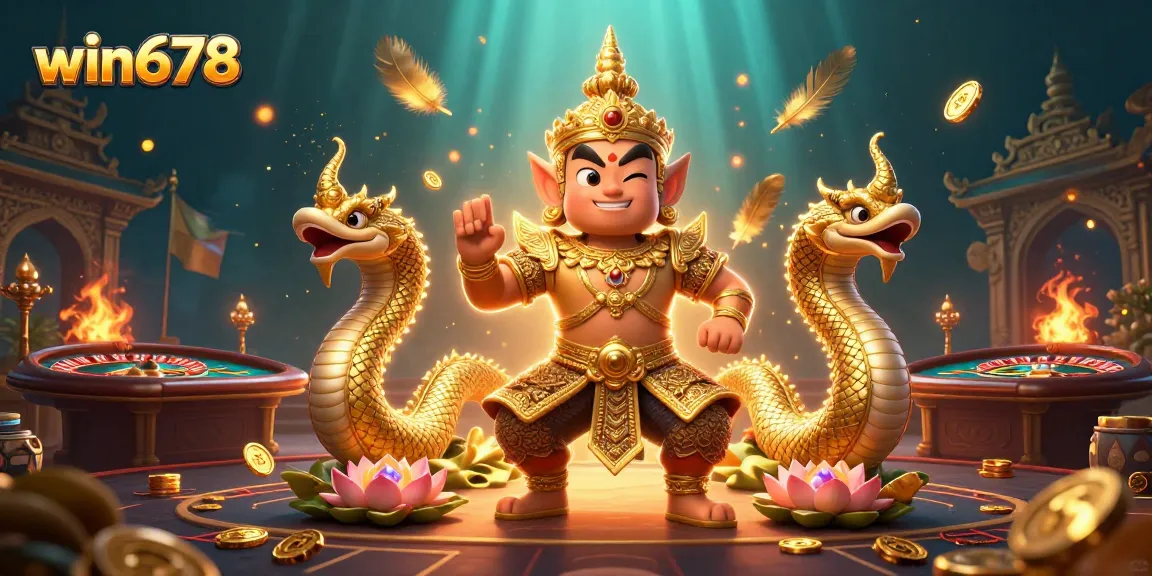 Win678 features a vibrant 3D illustration showcasing live casino excitement with interactive gaming elements and unique characters.
