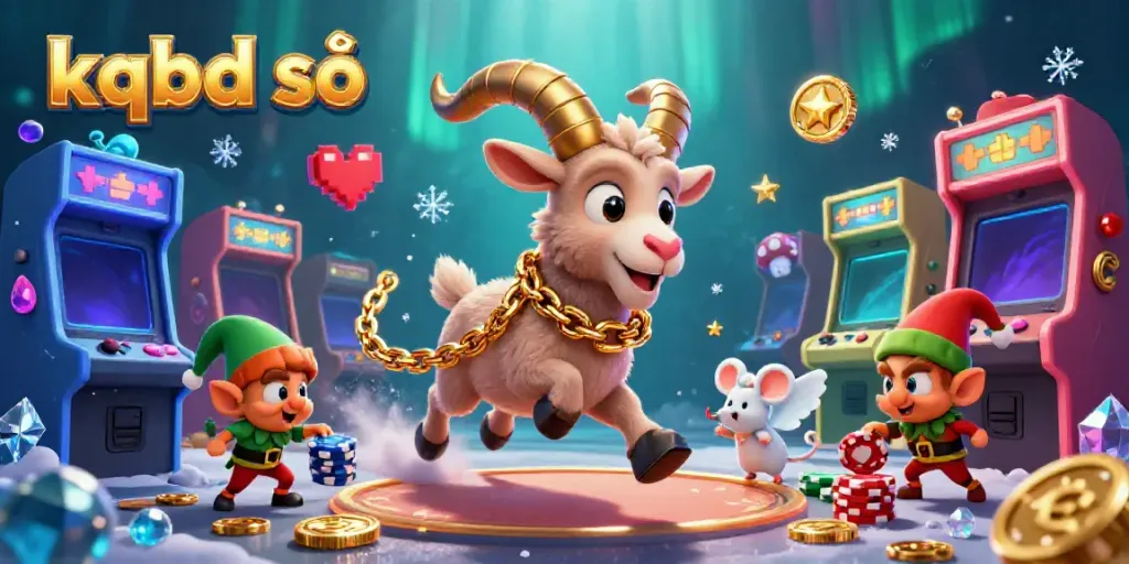 Engage in the thrilling action at kqbd số with a festive casino scene featuring playful characters collecting chips.