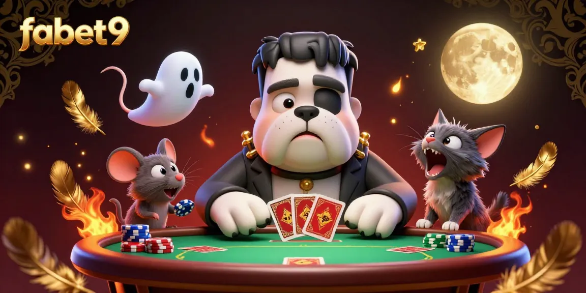 Play poker with fabet9 at a lively table featuring cartoon characters and dynamic casino elements.
