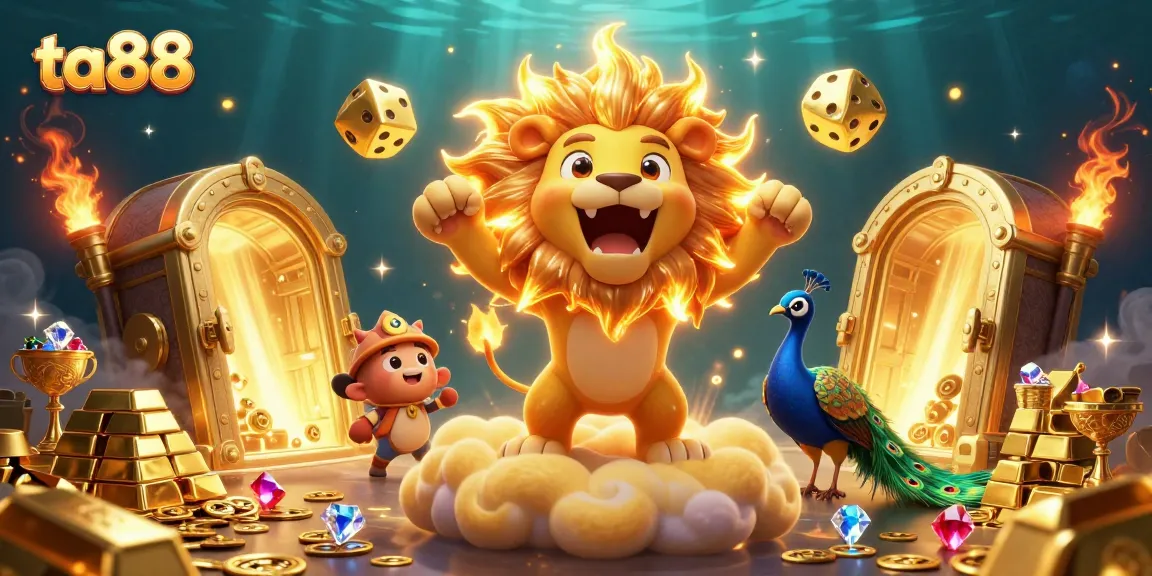 Win big at ta88 with a vibrant 3D illustration showcasing exciting casino elements and characters.