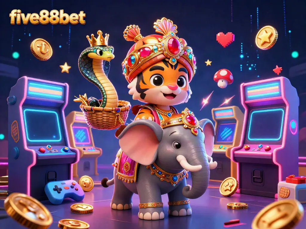 Engage with five88bet's vibrant casino world featuring a majestic tiger and dynamic gaming elements.