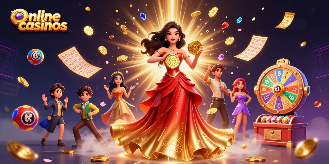 Experience the thrill of online casinos with vibrant games and exciting treasures captured in a dynamic scene.