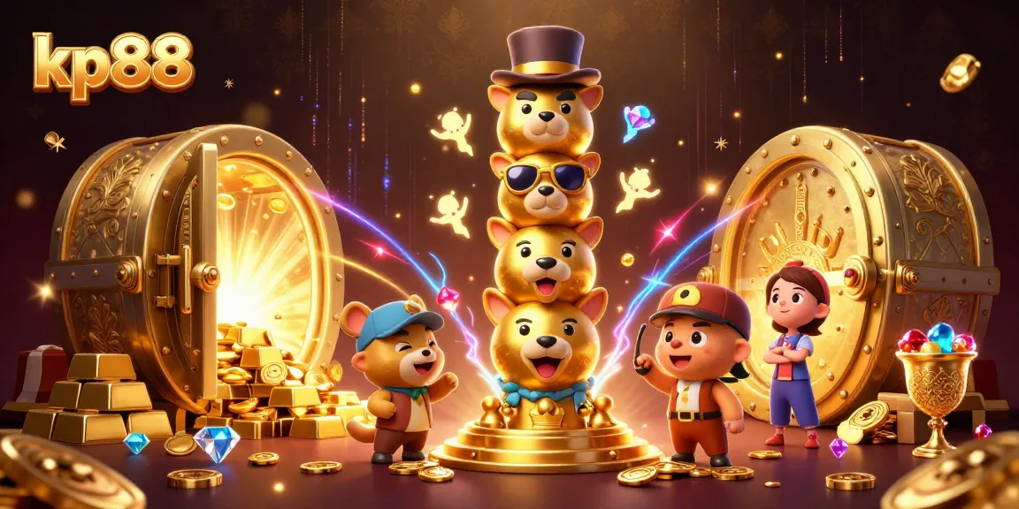 Win big at kp88 with a vibrant 3D casino scene full of treasures and whimsical characters.