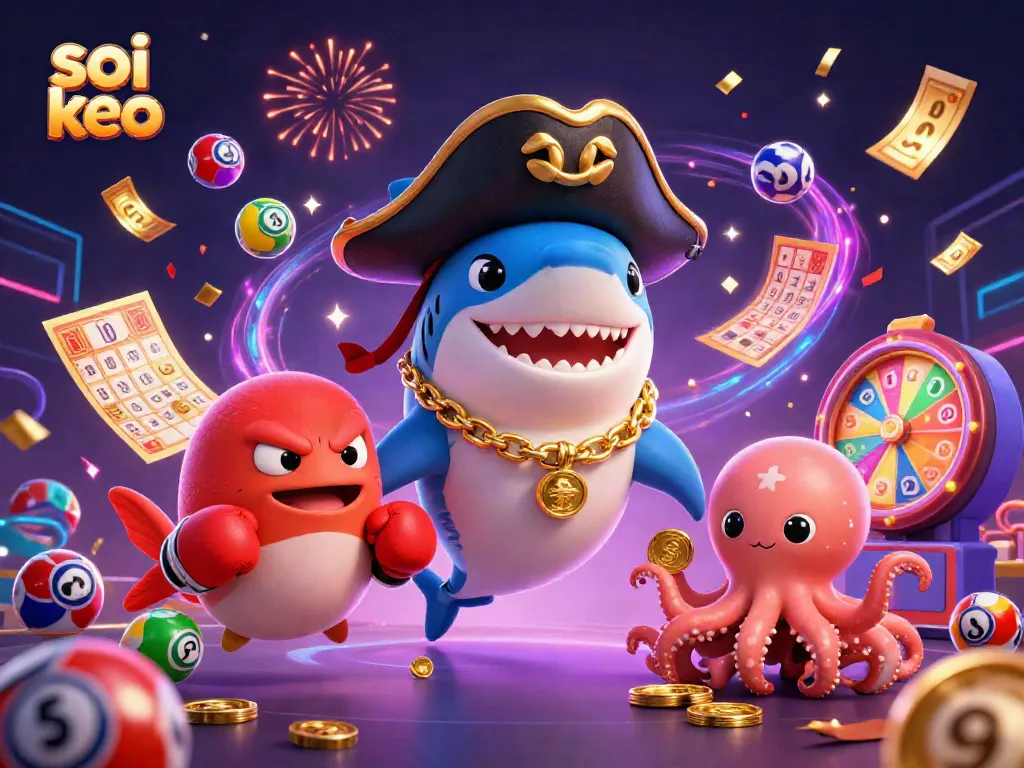 Soi keo dynamic betting scene with a cartoon pirate shark and gold coins illustrating casino fun