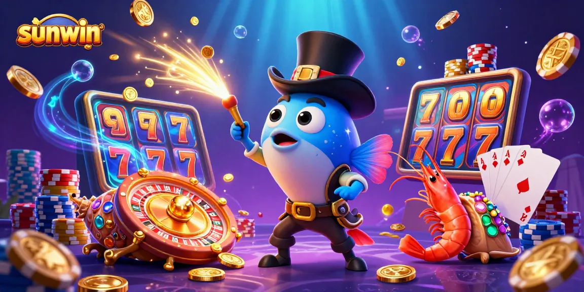 Experience thrill with sunwin featuring a dazzling underwater casino scene filled with vibrant characters and rich gaming elements.