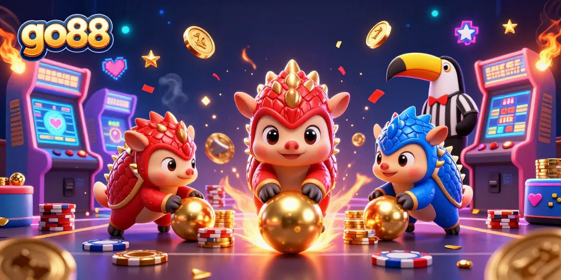 Experience the thrill at go88 playing games with lively pangolins amid vibrant casino chaos.