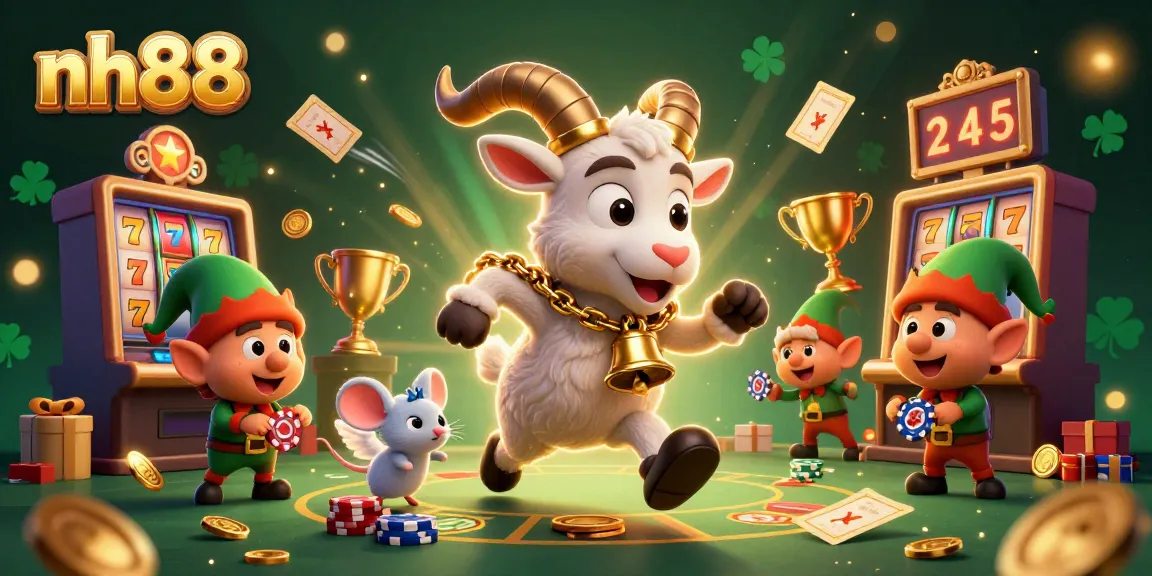 Engage with nh88's thrilling casino action, featuring Krampus in a vibrant, chaotic gambling environment.