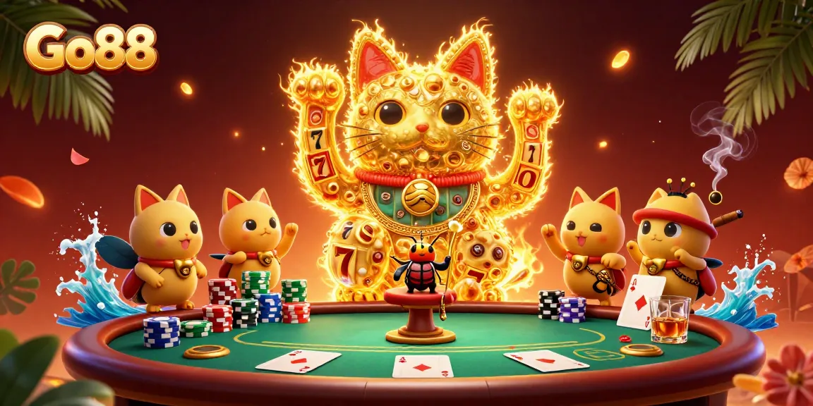 Win big at Go88 with an enchanting scene of a lucky cat and thrilling casino elements!