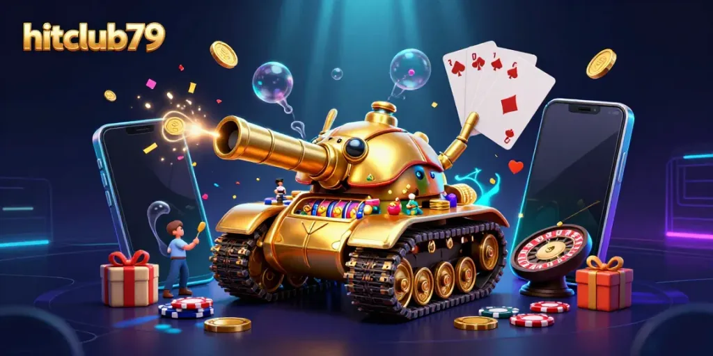 Experience excitement at hitclub79 with a 3D golden beetle tank casino filled with games, coins, and fun elements.