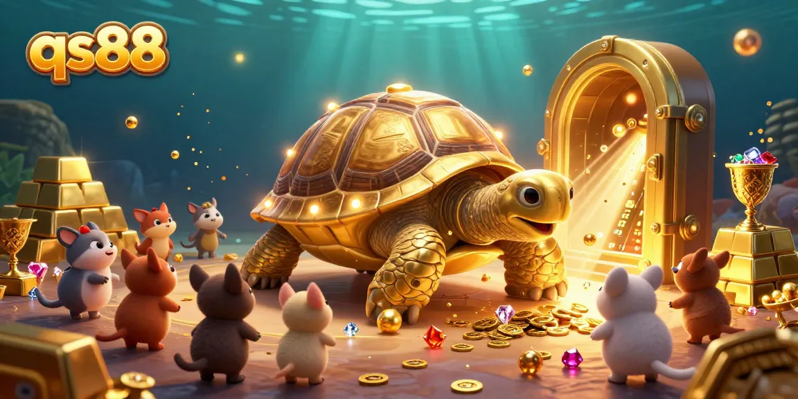 Join the action at qs88 with a colossal golden tortoise casino scene bursting with treasures and excitement.
