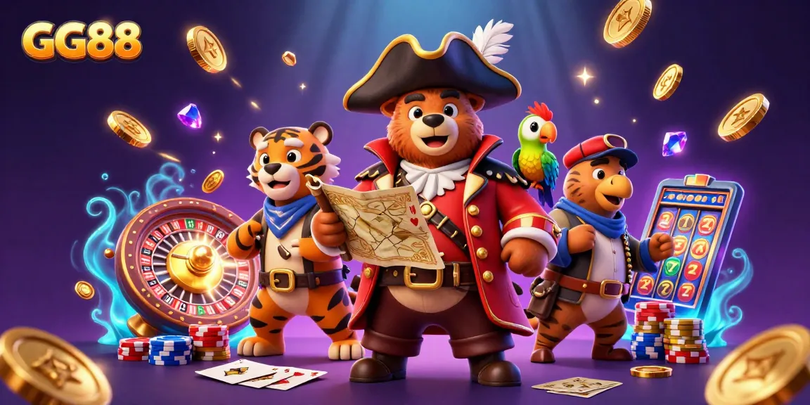 Experience the excitement of GG88 with cartoon characters and cascading casino elements.
