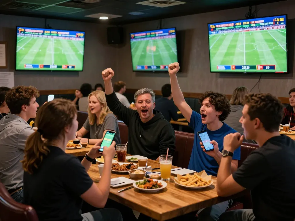 Soi kèo bóng đá action at a lively sports bar where fans engage in sports betting.