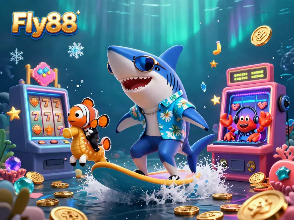 Experience Fly88's exciting online casino scene with vibrant characters and 3D gaming elements.