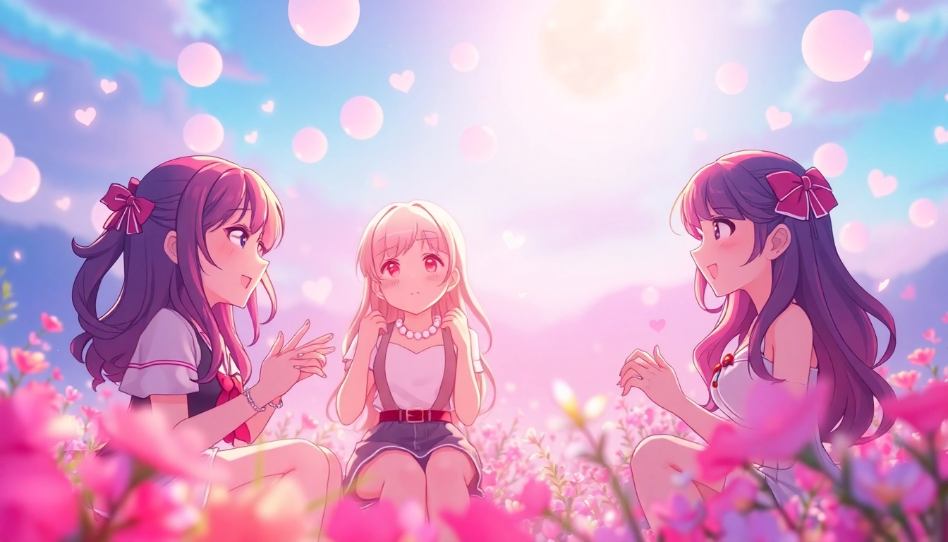 Engaging scene of hentai AI chat characters interacting playfully.