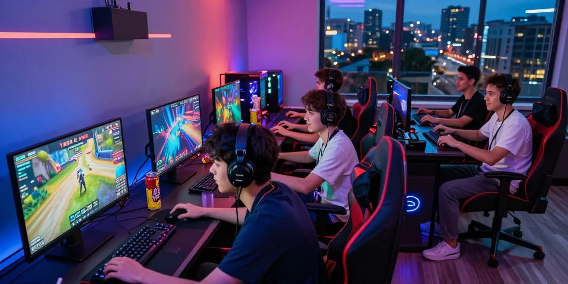 Engaged gamers enjoying diverse games on LC88.COM in a vibrant gaming setup.